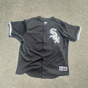 Majestic Chicago White Sox Baseball Jersey Mens XL Black Missing Button USA
